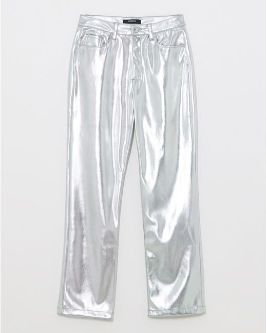 Simply Be Gray Metallic Pu Straight Leg Trousers