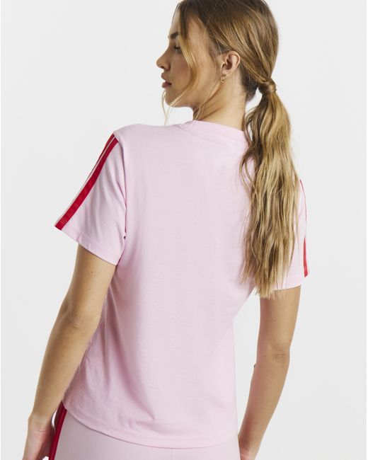 Adidas Pink 3 Stripe T-Shirt