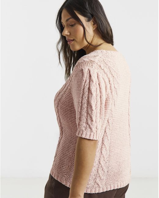 Simply Be Pink Floral Button Cable Cardigan