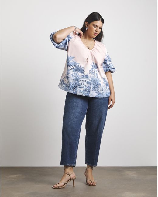Joanna Hope Blue Cotton Volume Blouse