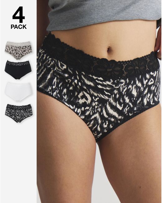 Pretty Secrets Black 4 Pack Lace Top Full Knickers