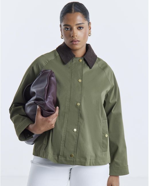 Simply Be Green Cord Collar Cape Jacket