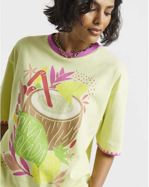 Simply Be Green Pina Colada Graphic Oversized T-Shirt