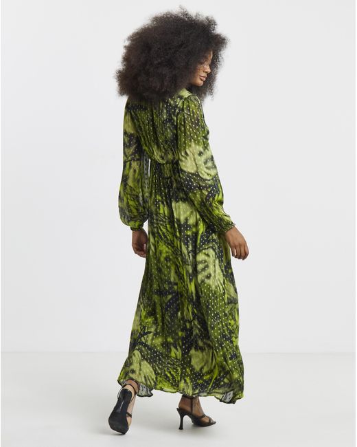 Simply Be Green Georgette Foil Button Up Maxi