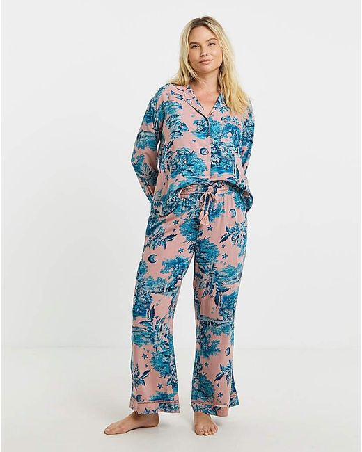 Figleaves Blue Printed Viscose Pyjama Set