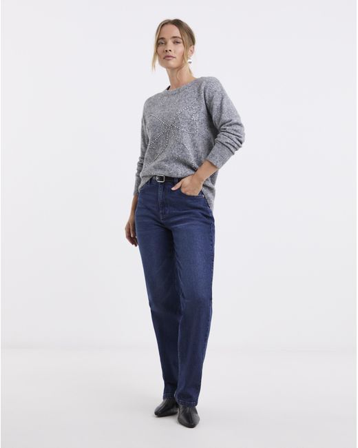 Simply Be Gray Diamante Bow Fluffy Jumper
