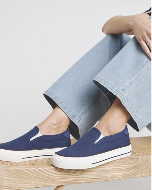 Simply Be Blue Slip On Canvas Trainer Wide