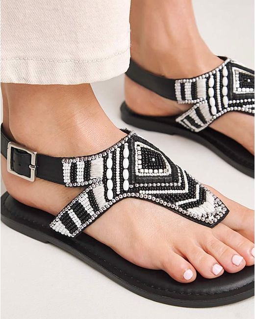 Simply Be Natural Beaded Toe Post Flat Sandal Wide