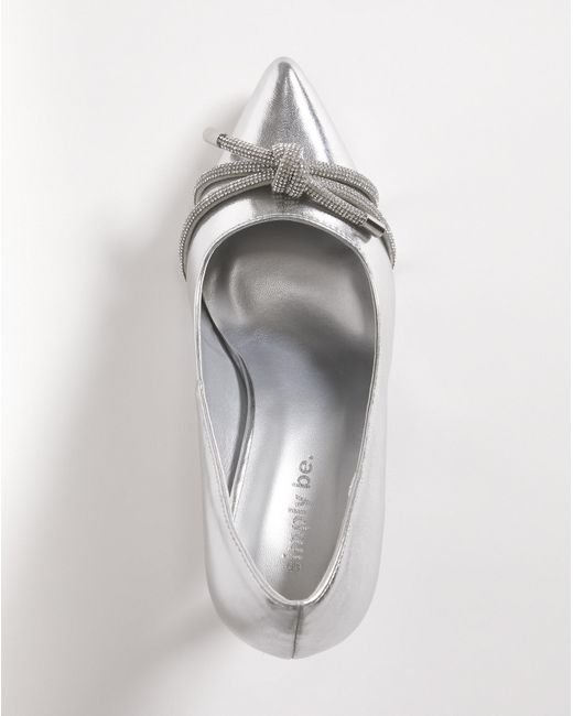 Simply Be White Diamante Knot Heeled Shoes Wide Fit