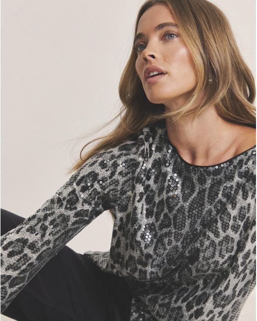 Simply Be Gray Simply Leopard Printed Sequin Blouse