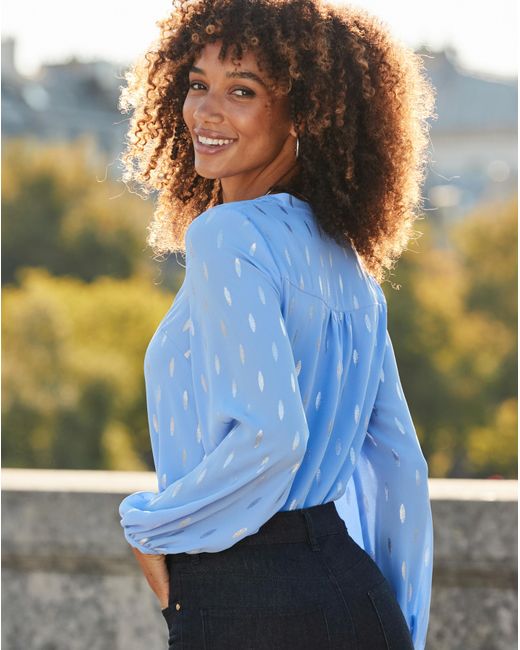 Sosandar Blue Metallic Lurex Blouse