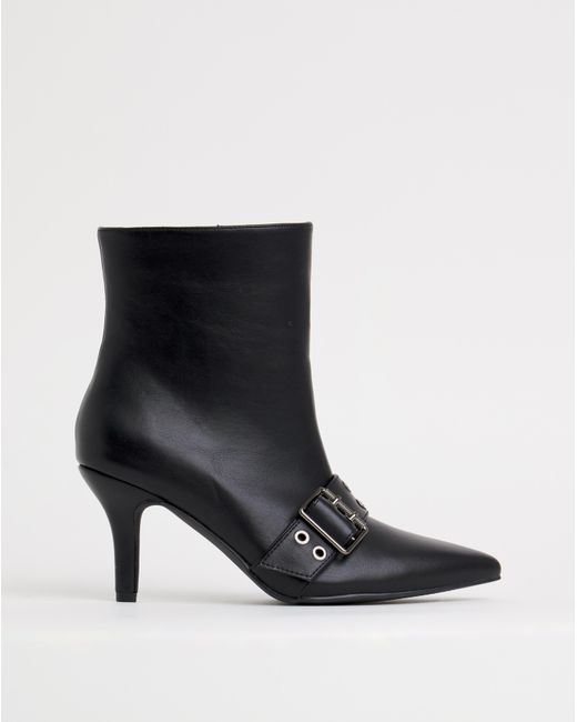 Simply Be Black Kitten Heel Boots With Strap Ex Wide
