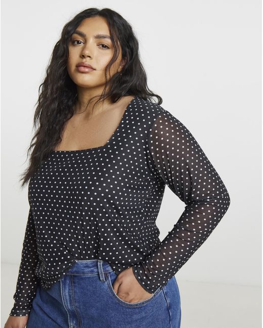 Simply Be Blue Square Neck Mesh Top