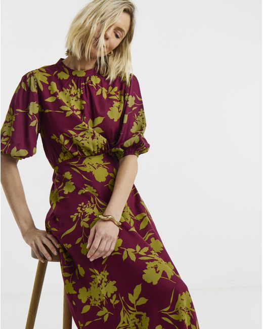 JD Williams Red Puff Sleeve Tea Dress