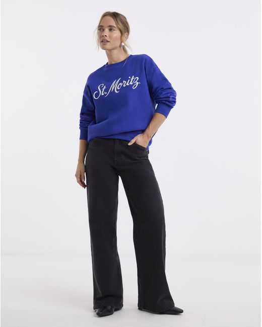 Simply Be Blue St Moritz Embroidered Sweatshirt