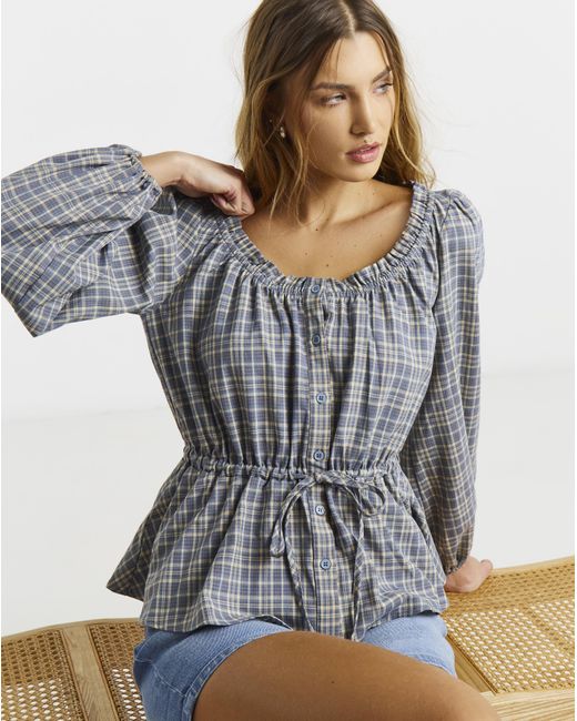 Simply Be Gray Cinch Square Neck Blouse