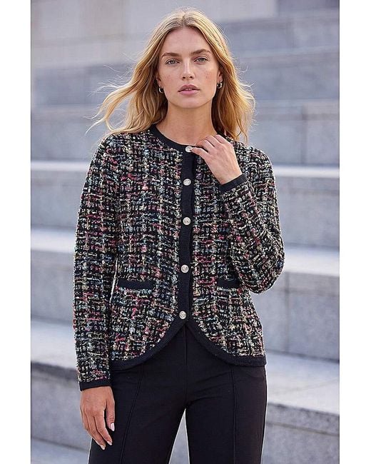 Roman Blue Roman Sparkle Tweed Knit Cardigan
