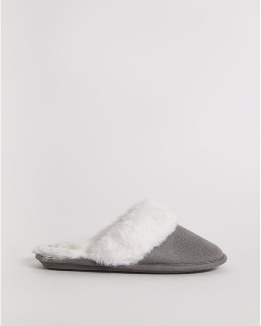 Simply Be Gray Closed Toe Mule Slippers Ex Wide