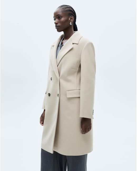 Mango White Double Breasted Wool Coat