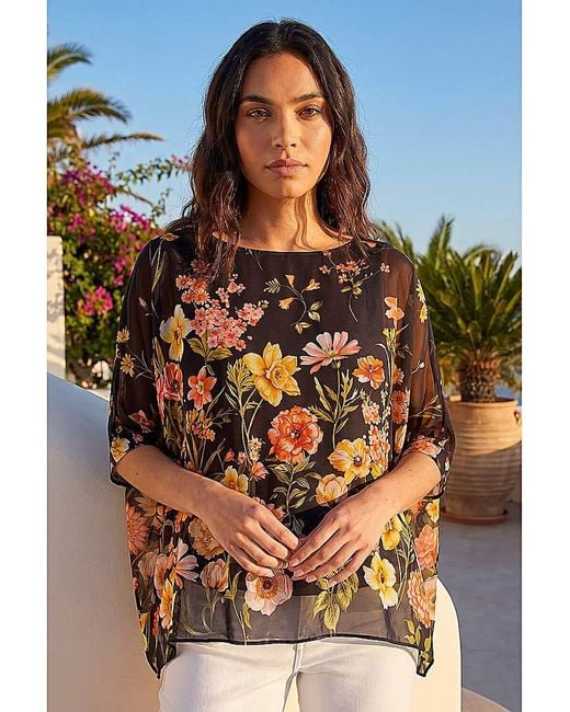 Roman Black Roman Floral Print Sequin Tunic Top