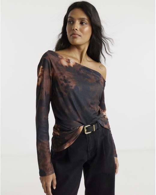 Simply Be Black Asymmetric Shoulder Mesh Top