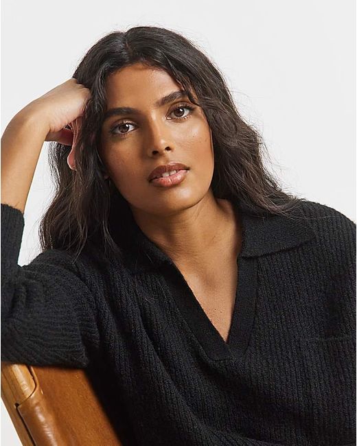 Simply Be Black V-Neck Collared Jumper