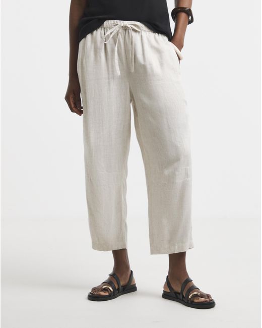 Simply Be Natural Tie Waist Linen Mix Barrel Leg Trouser