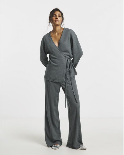 Simply Be Gray Ribbed Wrap Top