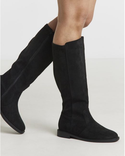 Simply Be Black Stretch Panel Knee High Boots Ex Wide C