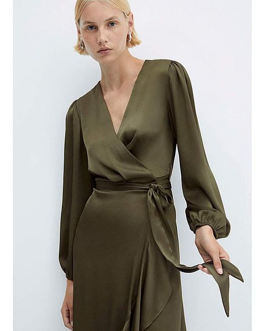 Mango Green Ruffle Wrap Dress