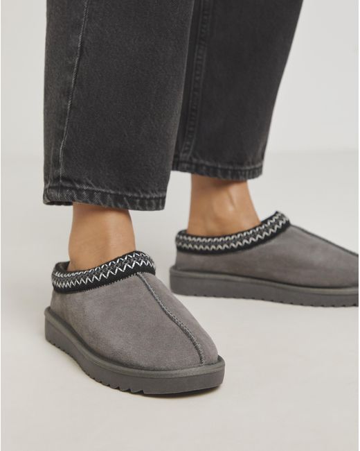 Simply Be Brown Embroidery Full Mule Slipper Extra Wide
