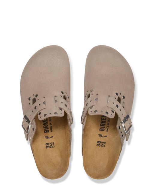 Birkenstock White Boston Suede Rivet Mules
