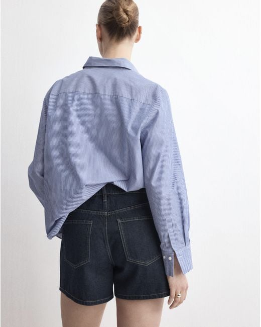 Mango Blue Straight Mid-Rise Denim Shorts