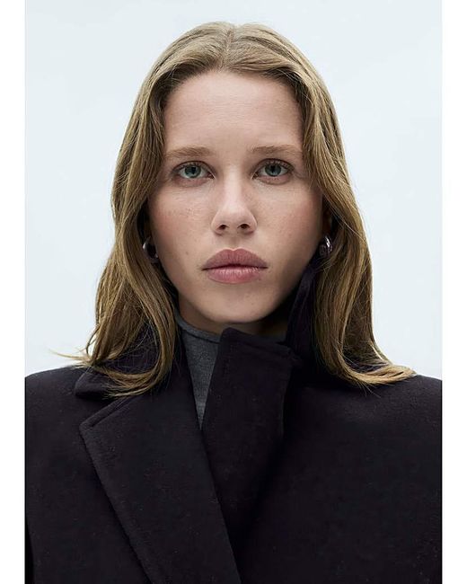 Mango Blue Double Breasted Wool Coat
