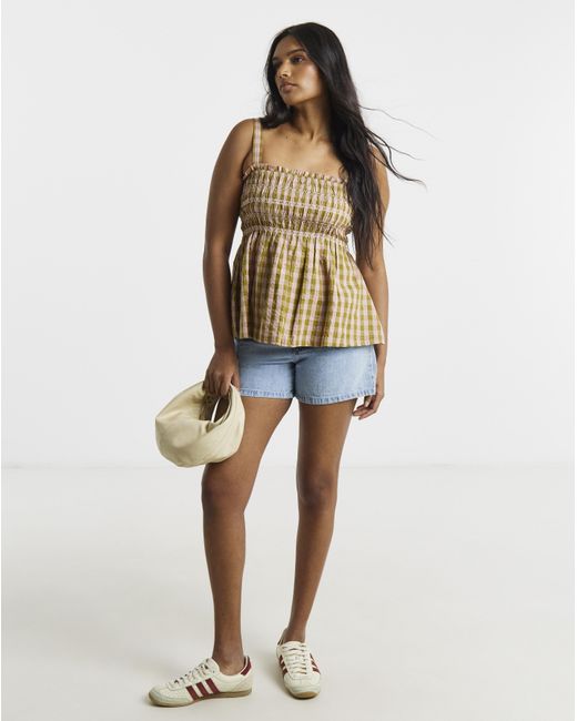 Simply Be Brown Gingham Shirred Detail Cami