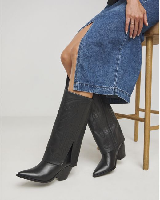 Simply Be Blue Embroidered Cuff Western Boot Ex Wide