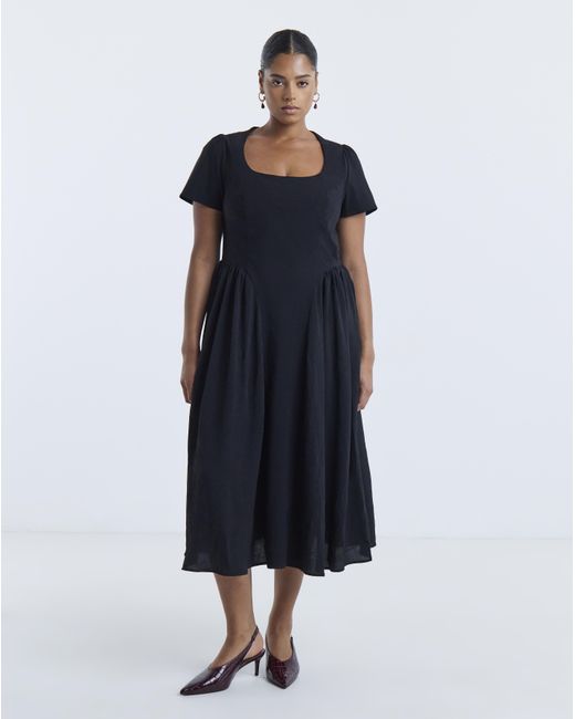 Simply Be Blue Bengaline Waist Detail Midi Dress