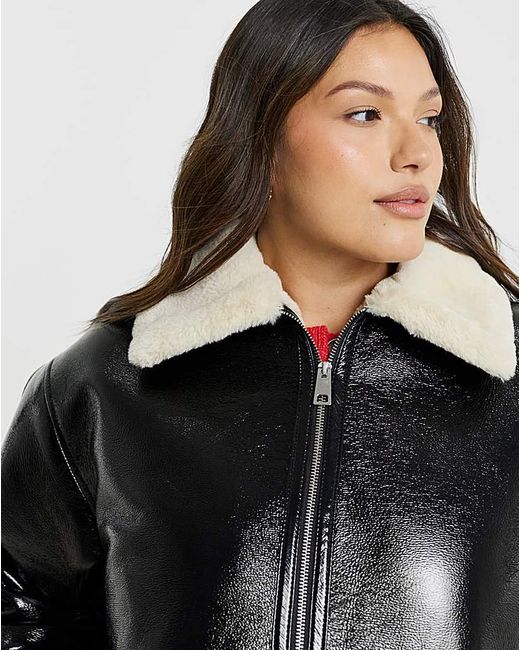 Simply Be Gray Sbe Lacquered Aviator Jacket