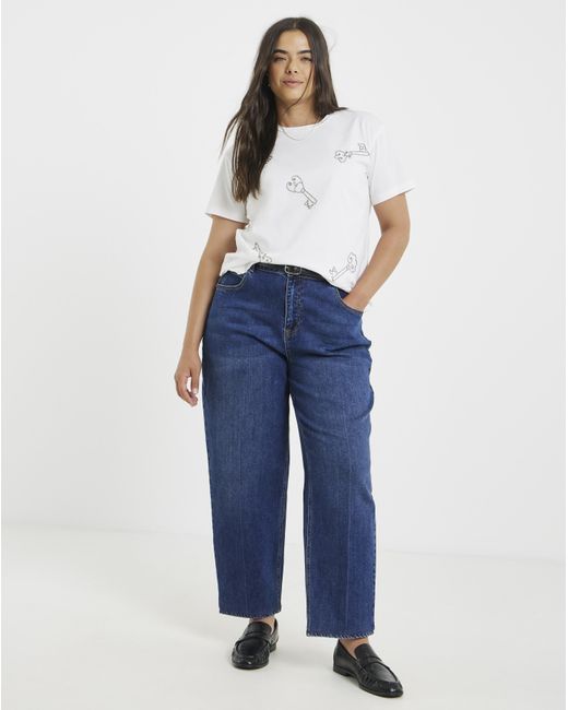 Simply Be White Beaded Key Detail T-Shirt