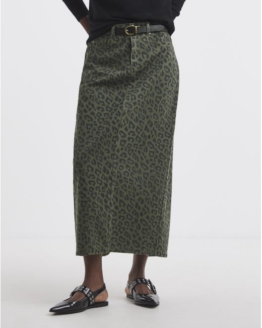 Simply Be Green Sbe Leopard Denim Midaxi Skirt