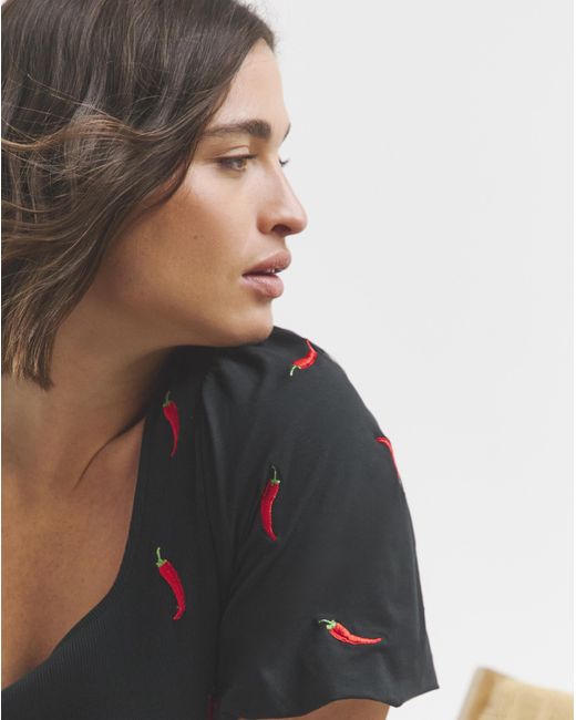 Simply Be Gray Chilli Embroidered Puff Sleeve Top