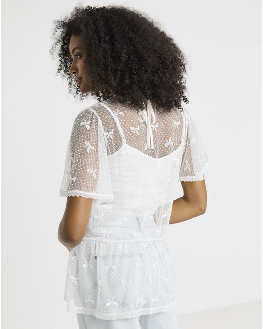 Simply Be White Bow Print Lace Top
