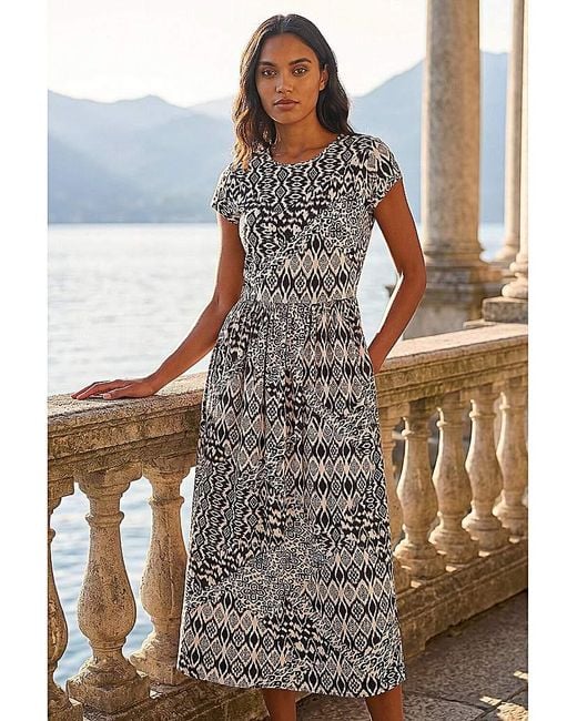 Roman Gray Roman Abstract Print Midi Dress