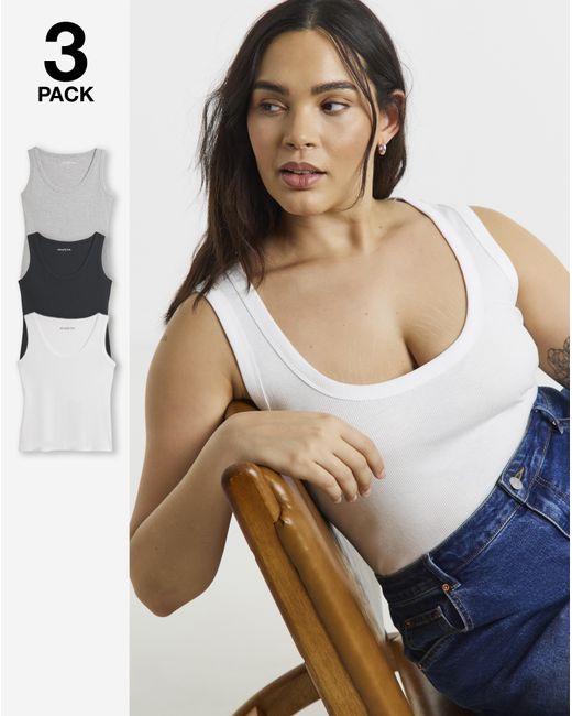 Simply Be White 3 Pack Pure Cotton Scoop Neck Tanks