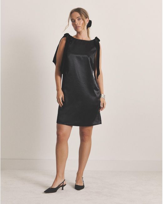 Simply Be Black Satin Shift Dress With Bow Straps