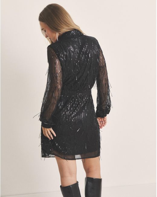 Simply Be Black Fringed Sequin Shirt Dress