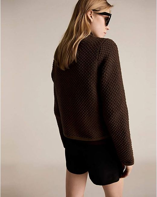 Mango Blue Polo Neck Knitted Choco Jacket