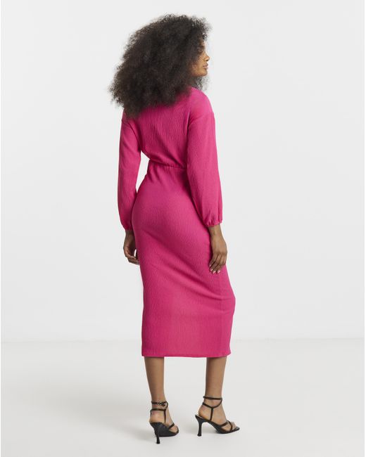 Simply Be Pink Textured Jersey Ruched Midi Dress
