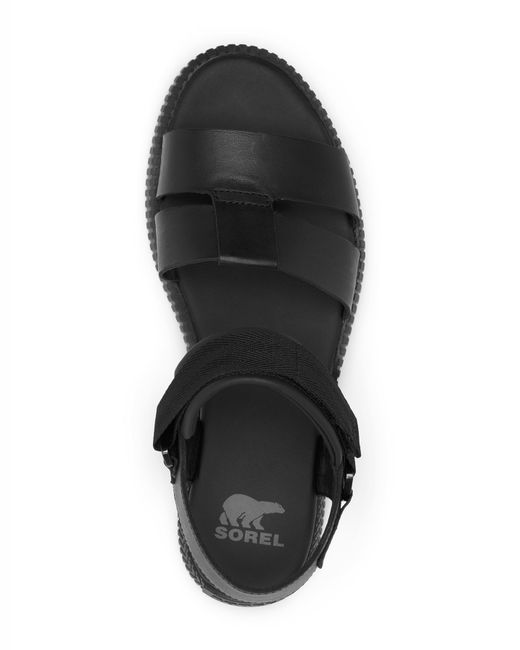 Sorel Black Ona Ave Ankle Strap Flat Sandal