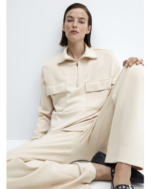 Mango White High Waisted Trousers